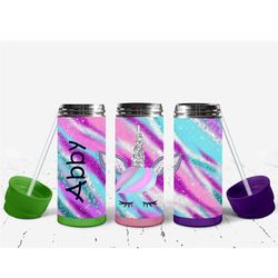 Personalized unicorn kids flip top tumbler// Unicorn water bottle with flip top lid// Unicorn girls drinking cup// Glitt