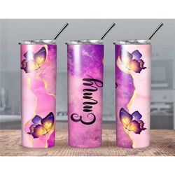 Personalized Butterfly Tumbler// Pink with butterfly tumbler// Marble galaxy with butterfly tumbler//Mothers day Butterf