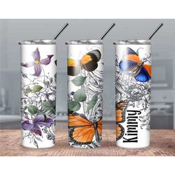 Personalized Ink butterfly tumbler// butterfly custom tumbler// Butterfly tumbler with name// Tattoo style tumbler//Moth