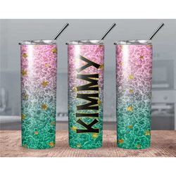 Personalized teal and pink Glitter tumbler// Glitter tumbler with name// Personalized 20oz tumbler// Glitter tumbler for