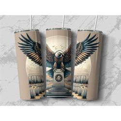 Majestic eagle and military memorial tumbler with stainless steel lid