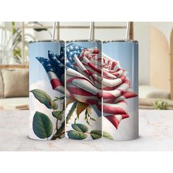 Rose American Flag Tumbler With Straw, American Flag Tumbler Patriotic Design, 4th Of July Gift for , America Tumbler Pa