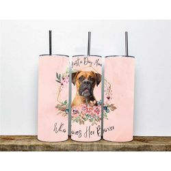 boxer mom tumbler - 'just a dog mom who loves her boxer' design for hot and cold drinks - ideal gift for boxer owners an