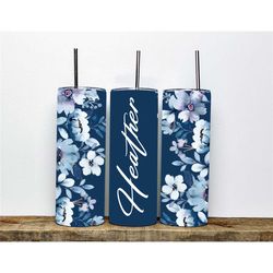 Personalized Blue Flower Tumbler | 20oz Insulated Tumbler with Vibrant Floral Design | Gift For Her| Mother's Day Tumble