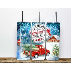 It's The Most Wonderful Time of The Year Tumbler for Christmas - Christmas Truck Tumbler Holiday Gift for Her - Cute Chr