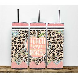 Teach Love Inspire | Personalized Faux Glitter Tumbler| Pencil cup |School |Teacher| Pencil tumbler | Pink Cheetah