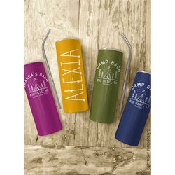 Camp Bach Personalized Tumbler - 20oz Skinny Tumbler Camping Design - Bridesmaid Tumblers - Camp Bachelorette Party Favo