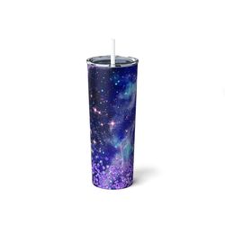 Glitter Glaxy,Purple Blue Milkyway Sparkle,Space  Cosmic Vibes Cup,Travel Mug,Skinny Steel Tumbler with Straw, 20oz,Birt
