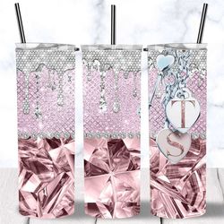 Personalized Initial Glam Luxe Diamond Tumbler,Chic Elegant Glitter Bling Drip Travel Mug,Fashionista Gift,Diva Skinny T