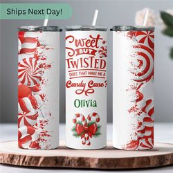 sweet but twisted candy cane tumbler - christmas tumbler best gift for kids on christmas candy tumbler with lid - red ca
