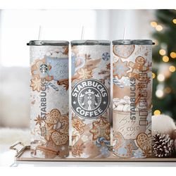 Gingerbread Coffee Christmas Cookie Tumbler,Pastel Christmas Tumbler,For Her,Xmas Holiday Vibes Travel Mug Gift,Skinny T