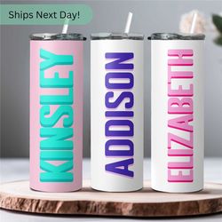 Retro Tumbler Personalized Shadow Name Tumbler With Straw - Vacation Girls Tumbler Personalized Tumbler With Straw - Ret