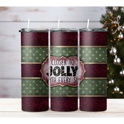 Jolly Sips Glam Luxe Glitter Foil Christmas Tumbler,Xmas Festive Holiday Vibes Funny Quote Travel Coffee Mug,Skinny Tumb