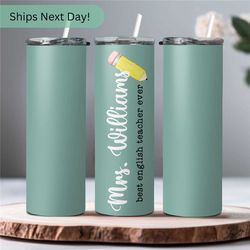 Personalized Teacher Tumbler Gift For Best English Teacher - Tumbler Gift With Straw Appreciation Gift For English - Cut