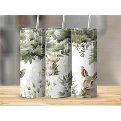 Cute Animal 20oz Straight Skinny Tumbler, Deer Tumbler with Straw, Personalized Name Deer Tumbler Cup Gift for Her, Cute