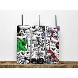 3D Inflated The Nightmare Before Christmas Tumbler | Cartoon Halloween Tumbler | Halloween Tumbler 20oz Skinny Tumbler |