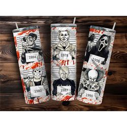 Horror Prisonor Mug Shot Halloween Tumbler,Spooky Vibes Horror Movie Character Travel Mug,Horror Fanatic Gift,Skinny Tum