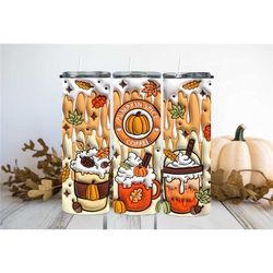 Pumpkin Spice Coffee Latte Cup Inflated Tumbler,Fall Vibes Frosting Drip Travel Mug,Coffee Lovers Gift,Birthday Skinny T