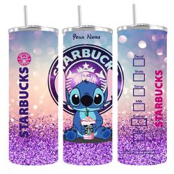 Personalised Stitch Starbucks Glitter Effect Insulated 20oz Thermal Skinny Tumbler Stainless Steel Supplied with Straw