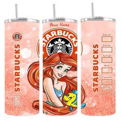 Personalised Little Mermaid Starbucks Insulated 20oz Thermal Skinny Tumbler Stainless Steel Supplied with Straw