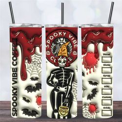 Spooky Vibes Coffee Retro Pinup Girl Inflated Halloween Tumbler,Fall Skeleton Drip Travel Mug,Birthday Gift,Skinny Tumbl