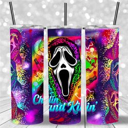 Neon Scream Ghost Face Halloween Tumbler,Rainbow Horror Movie Character Travel Coffee Mug,Horror Fanatic Gift,Skinny Tum