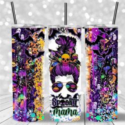 Spooky Mama Halloween Tumbler,Neon Distressed Collage Travel Coffee Mug,Birthday Gift,Spooky Vibes,For Mom,Skinny Tumble