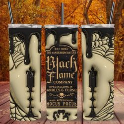 Black Flame Candle Halloween Inflated Tumbler,Fall Witch Hocus Pocus Magic Puffy Travel Mug,Birthday Gift,Skinny Tumbler