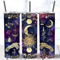 Celestial Magic Galaxy Tumbler, Whimsical Wiccan Travel Coffee Mug, Astrology Boho Vibes,Birthday Gift,Trendy Skinny Tum