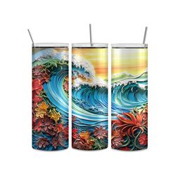 Ocean Wave Tumbler | Ocean Scene Clay Art Water Bottle | 20oz Ocean Sea Drinkware Birthday Gift | Gift for Her | Gift fo