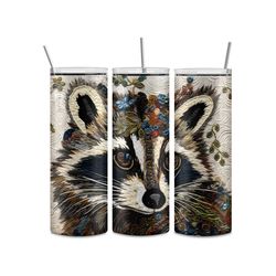 Raccoon Embroidery Art Tumbler | Thread Art Raccoon Water Bottle | 20oz Drinkware Birthday Gift | Gift for Her | Gift fo