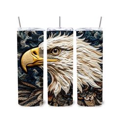 Eagle Embroidery Art Tumbler | Thread Art Bird Water Bottle | 20oz Eagle Drinkware Birthday Gift | Gift for Her | Gift f