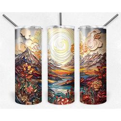Paper Art Tumbler | Mountain Scape Water Bottle | 20oz Sunset Quilling Art Drinkware Birthday Gift | Gift for Her | Gift