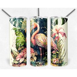 Tropical Flamingo Tumbler | Flamingo Art Water Bottle | 20oz Tropical Art Drinkware Birthday Gift | Gift for Her | Gift