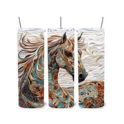 Embroidery Horse Tumbler | Thread Art Water Bottle | 20oz Horse Lover Drinkware Birthday Gift | Gift for Her | Gift for