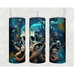 skull sea tumbler | ocean art water bottle | 20oz sea skull drinkware birthday gift | gift for her | gift for him