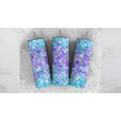 Mermaid Skinny Straight Tumbler | 20oz Mermaid Scales Butterflies Tumbler with Straw | Water Bottle Gift for Her