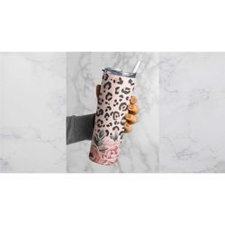 Floral Pink Leopard Tumbler | Flower Leopard Water Bottle | Drinkware Birthday Gift | Gift for Her | Mother's Day Gift