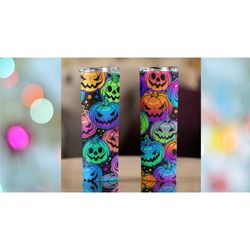 Neon Pumpkin 20oz Skinny Tumbler | Halloween Water Bottle | Gift for Her Spooky Season Tumbler