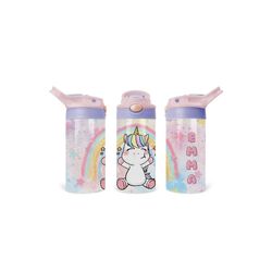 Kid's Personalized Unicorn Tumbler | Girl's Custom Flip Top Rainbow Water Bottle | Pink and Purple Star Cup