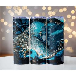 Blue Geode print 20oz metal tumblers, Skinny tumbler cups, Bridesmaids gifts, Gift Ideas for her