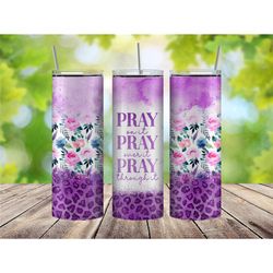 Purple Pray On It Floral Tumbler Cup, Faith Gifts for Women, Watercolor Bible Tumbler with Leopard Print, Christian Tumb