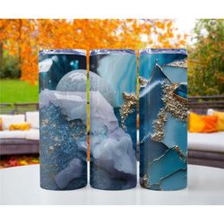 Blue Geode print 20oz metal tumblers, Skinny tumbler cups, Bridesmaids gifts, Gift Ideas for her