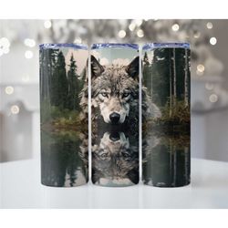 Wolf animal skinny 20oz metal tumblers, Wolf nature tumbler, Tumbler cup gifts, Skinny tumblers, Gift cups