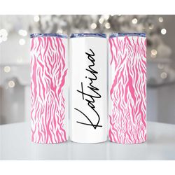 Pink animal print Custom name metal tumbler cup, Personalized Skinny Tumbler, Sublimation Tumbler, Gift for Her, Bridesm