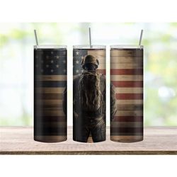 Patriotic Military Tumbler Cup with American Flag, Memorial Day Gift for Him, Veteran Appreciation Gift for Men, Perfect