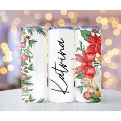 Red Floral bow print metal Custom name tumbler cup, Personalized Skinny Tumbler, Sublimation Tumbler, Gift for Her, Brid