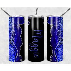 Black and Blue Crystal Agate Personalized 20 oz skinny Tumbler