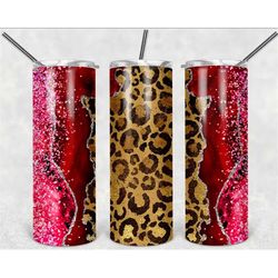 Red and Cheetah Marbled Agate Personalized 20 oz skinny Tumbler