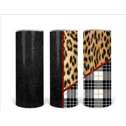 black and white plaid and leopard animal print Personalized 20 oz skinny Tumbler
